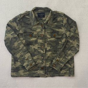 LUCKY BRAND Womens Camouflages Button Up Top Large Chambray Long Sleeve Shirt